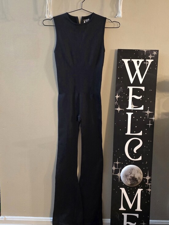 OQQ Pants - OQQ Black Sleeveless Flare Jumpsuit